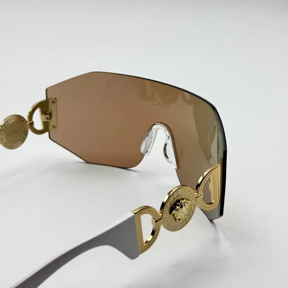 Versace Sunglasses 0VE2258 10027J Dark Brown Mirror Rose Gold Lens Oversized New